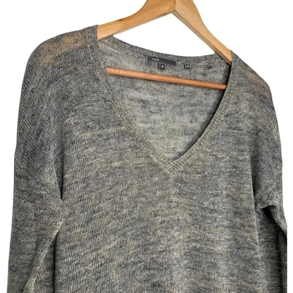 Vince Gray 100% Linen V-Neck Long Sweater Size Medium - Picture 6 of 8